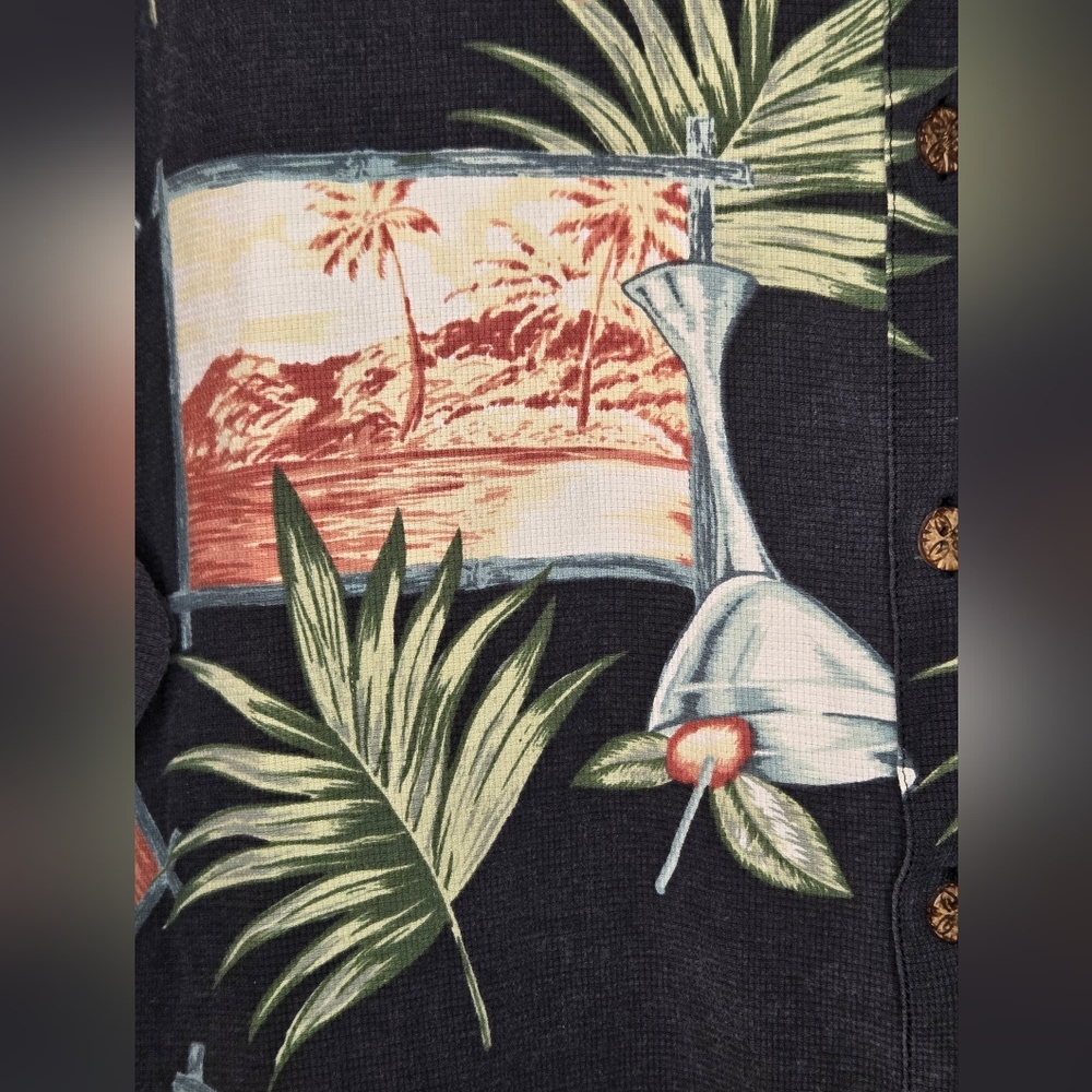 Caribbean Tropical Print Black Hawaiian Shirt Size XL/L - Picture 4 of 5